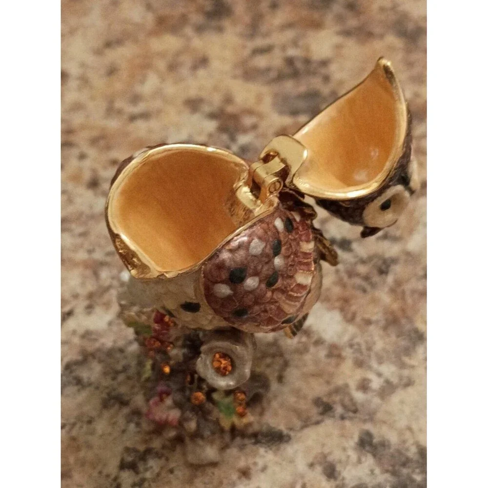 Fitz & Floyd Mini Owl Hinged Trinket Box Jeweled Enamel Rhinestone 3”